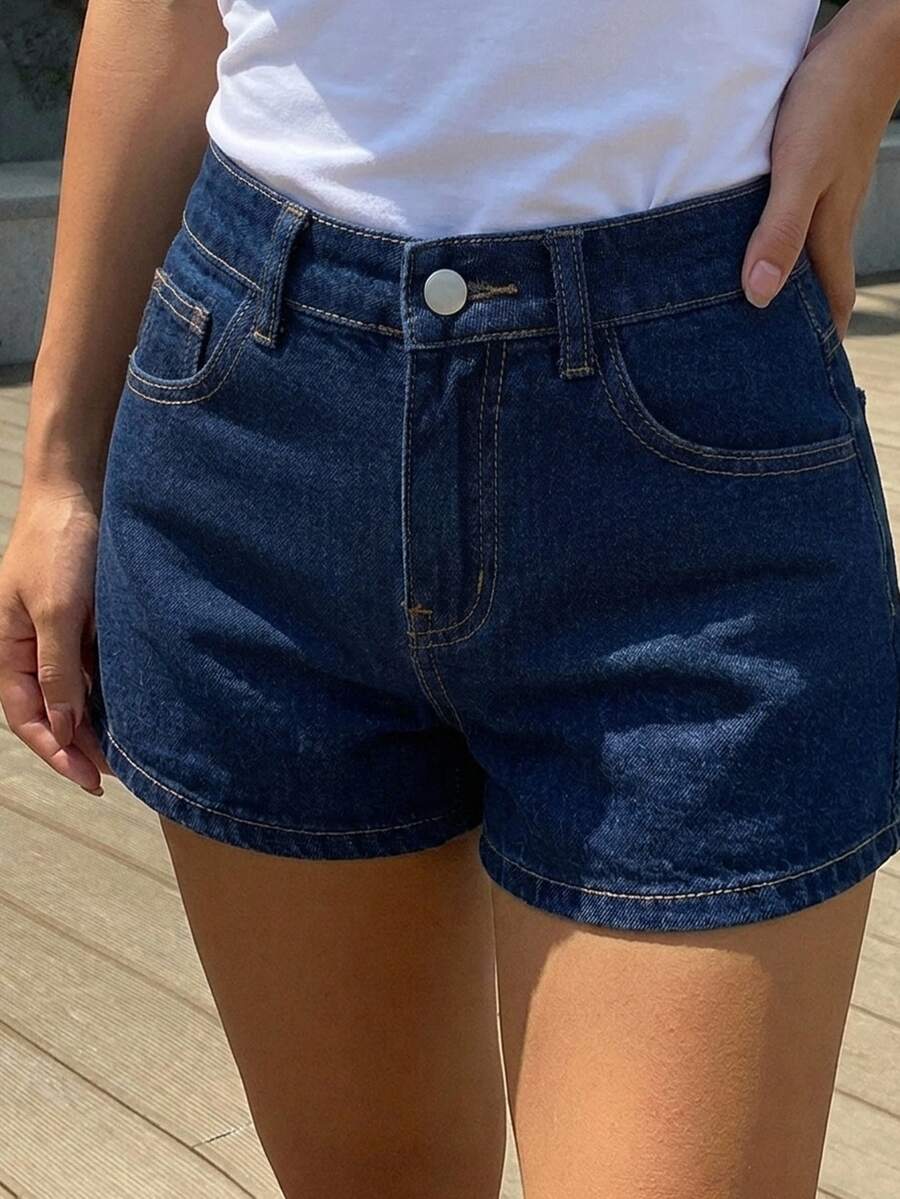 DAZY Tween Girl Summer Casual Washed Denim Shorts - Navy Blue - View 1