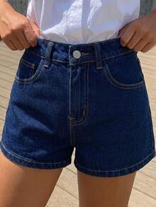 DAZY Tween Girl Summer Casual Washed Denim Shorts - Navy Blue - View 3
