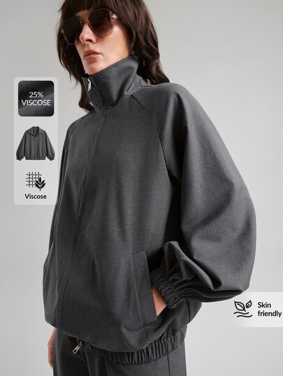 Ontre Jaket Wanita Musim Gugur Baru 2026, Potongan Longgar, Terlaris, Warna Abu-abu Gelap Polos, Lengan Panjang, Kerah Tegak, Desain Resleting Depan, Kasual, Cocok untuk Perjalanan, Perkotaan, Modern, Minimalis, Elegan, Pesta Teh, Hari Kemerdekaan, Gaya Klasik, Pakaian Guru, Pakaian Kantor Wanita, Pakaian Liburan, Pakaian Kencan Liburan, Pakaian Luar Wanita, Modis, Jaket Wanita Serbaguna