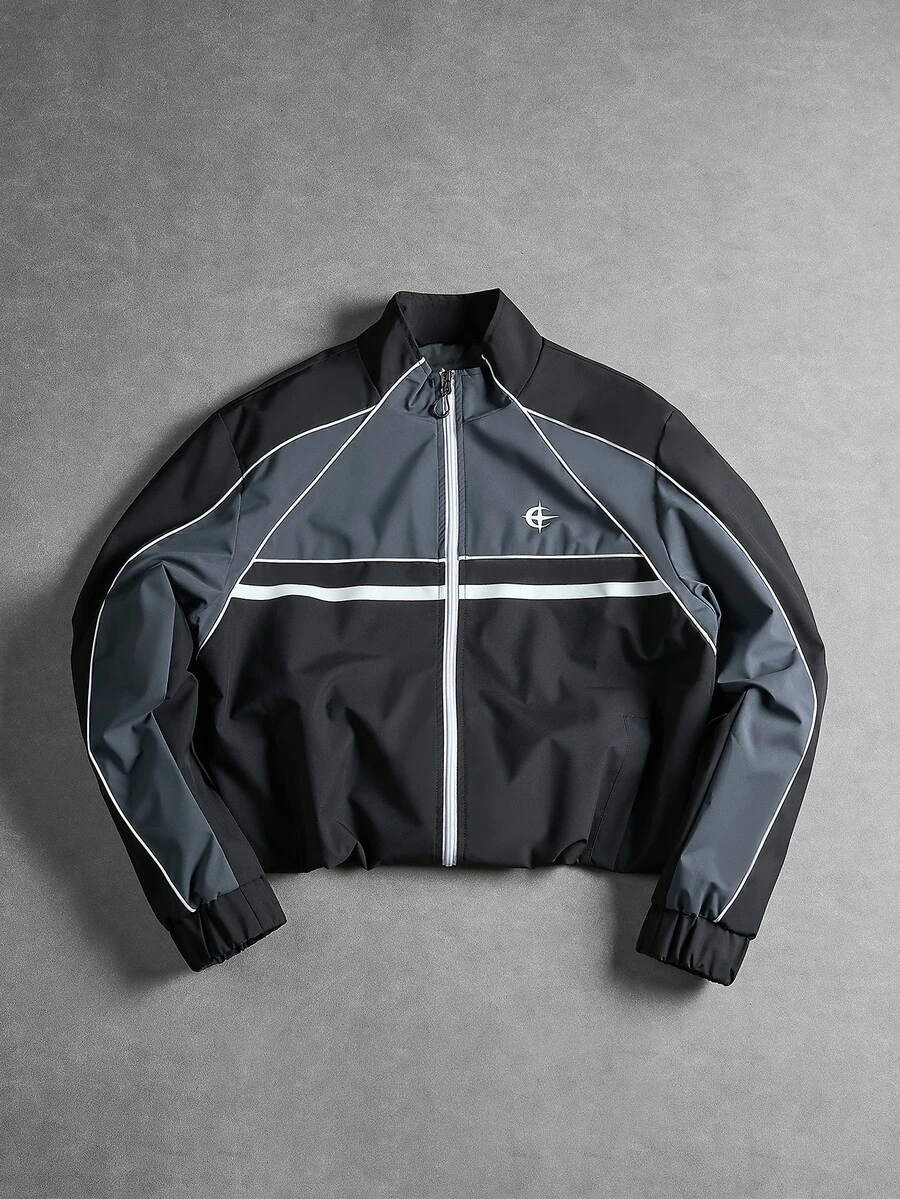 PAVTROS Jaket Lengan Panjang Multifungsi Kasual Pria dengan Resleting dan Desain Blok Warna - Dark Grey - View 1