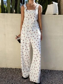 Dazy Kids Ditsy Floral Jumpsuit, Denim Bib Overalls For Teen Girls Summer - White - View 6