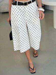 Lavishia 女款優雅休閒極簡時尚七分褲 百搭黑白波點高腰舒適款 適合早午餐派對 夏秋季 - 黑與白 - 查看 5