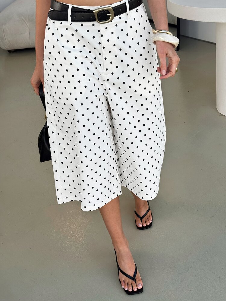 Lavishia Women's Elegant Casual Minimalist Fashion 7-Point Pants Versatile White And Black Polka Dot High-Waist Comfortable Brunch Party Summer/Autumn - Black and White - View 5