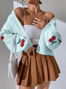 SHEIN Unity 女款櫻桃圖案休閒百搭日常穿著開襟衫 - 藍色 - 查看 4