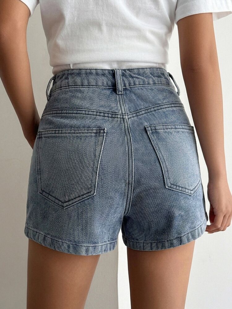 DAZY Short Casual Straight Washed Denim Shorts For Teen Girl Summer - Blue - View 2