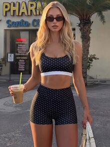 SHEIN Velisys Polka Dot Minimalist Slim Fit Women's Sports Tank Top & Shorts 4-Piece Set - Multicolor - View 7