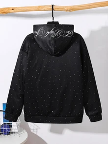SHEIN 青少年男孩休閒極簡 Y2K 風格嘻哈搖滾塗鴉運動風寬鬆舒適長袖連帽衛衣，適合秋冬穿著 - 黑色 - 查看 3