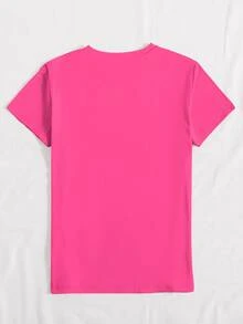 INAWLY 女士夏季休闲蒲公英和蝴蝶图案短袖圆领 T 恤图案 T 恤女式上衣 - 玫紅色 - 查看 2