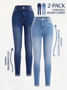 SHEIN Kids 2PCS Tween Girls Jeans - Blue - View 1