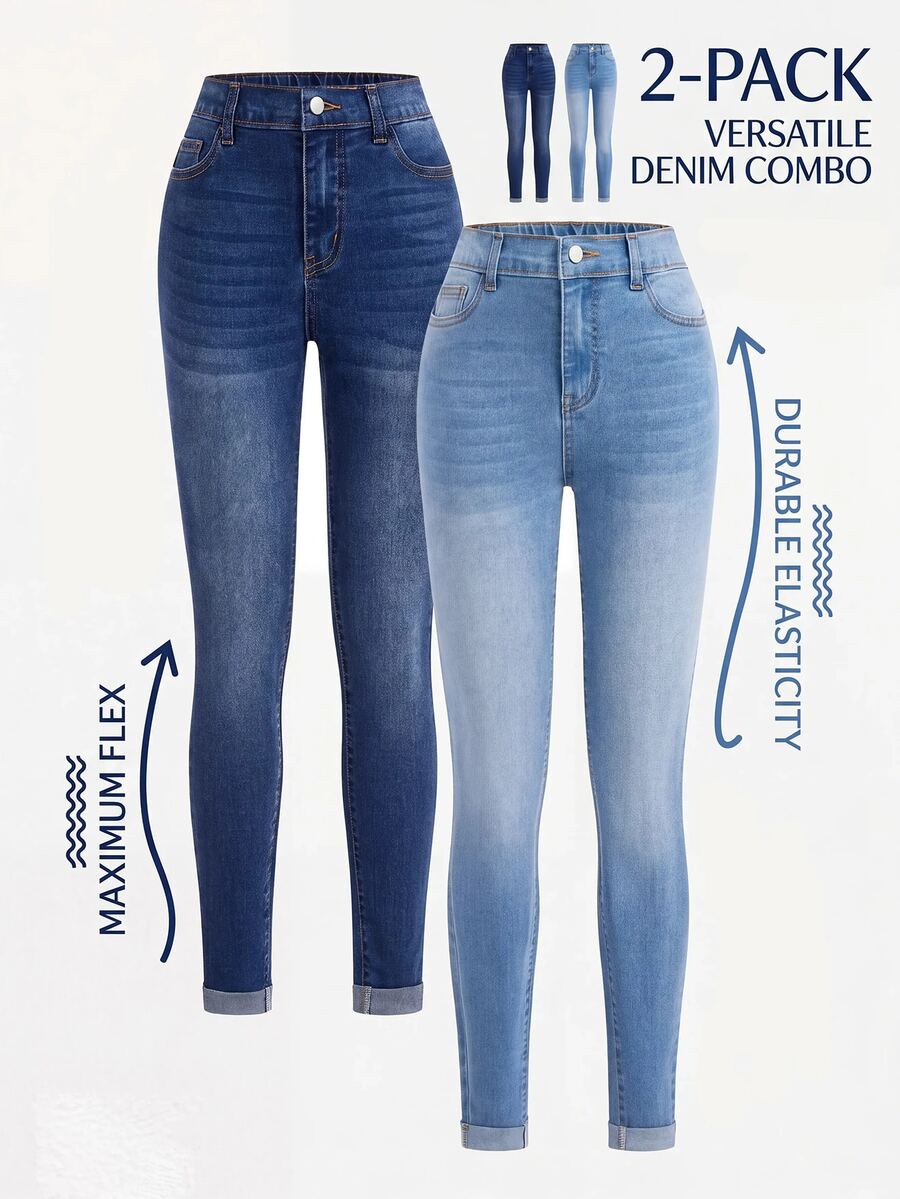 SHEIN Kids 2PCS Tween Girls Jeans - Blue - View 1