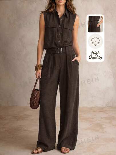 Solivie Women's Solid Color Casual Daily Wear Jumpsuit