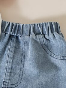 SHEIN Vintaside Kids 嬰兒女童蝴蝶結印花對比滾邊短袖上衣與時尚收口短褲套裝 - 紅白色 - 查看 7