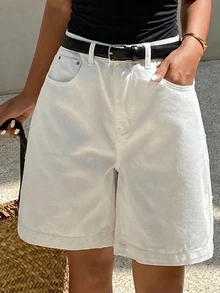 Dazy Kids Casual Basic Straight Leg Denim Shorts For Teen Girls - White - View 2