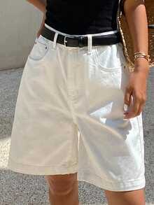 Dazy Kids Casual Basic Straight Leg Denim Shorts For Teen Girls - White - View 3