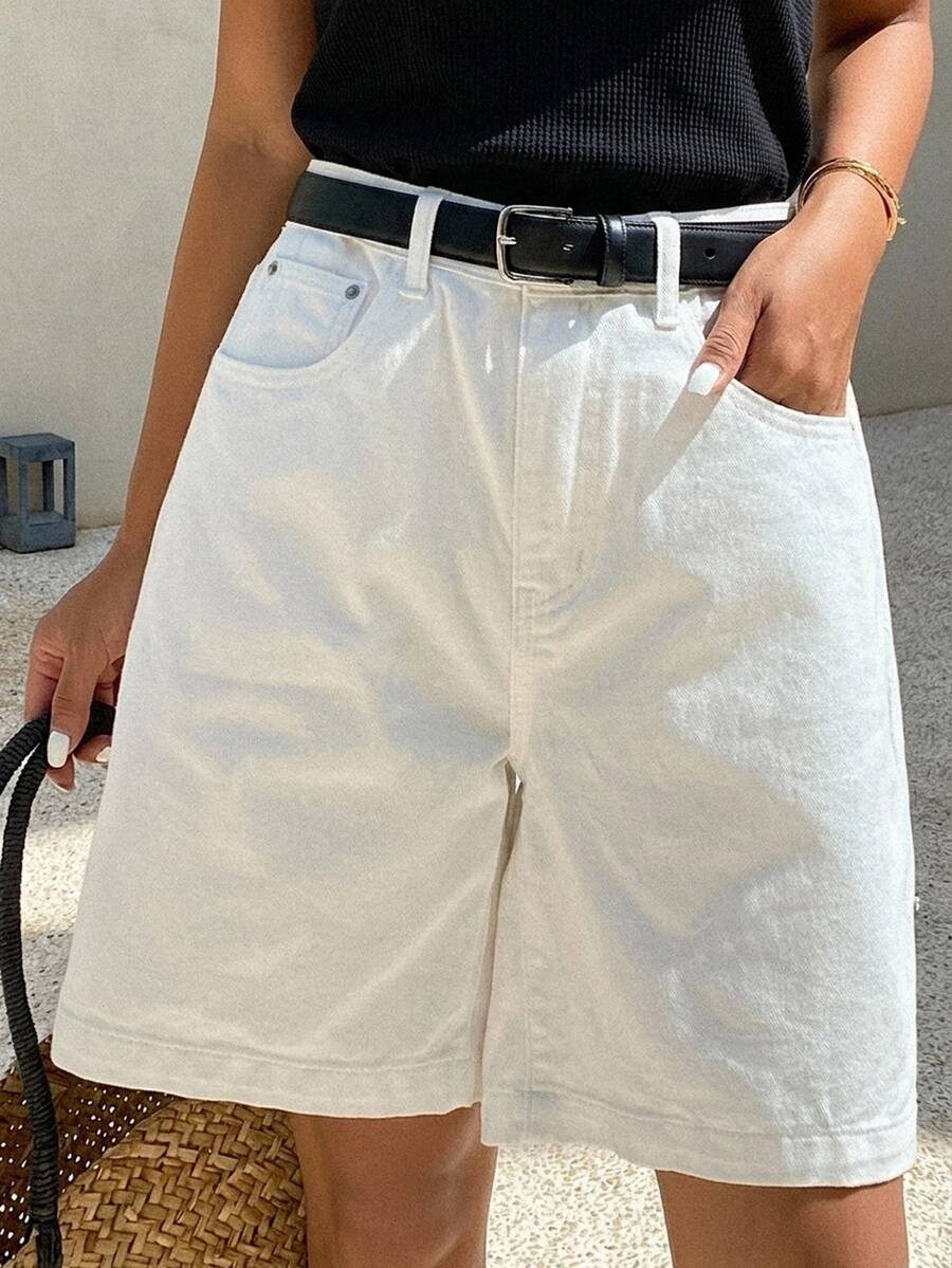 Dazy Kids Casual Basic Straight Leg Denim Shorts For Teen Girls - White - View 1