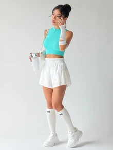 Easithlete Easithlete Casual Versatile Solid Color Sports Skirt Shorts - White - View 5
