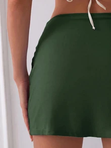 Swim Basics 女款純色百褶極簡百搭多功能裙褲泳褲下半身 - 軍綠色 - 查看 5