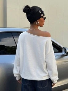 Veykashi Plus Size Women Loose Casual Long Sleeve Sweatshirt White Winter - White - View 5