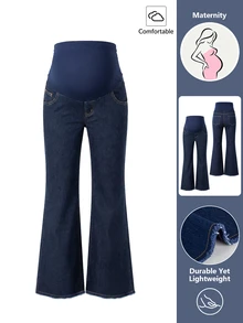 Momance Maternity Minimalist Denim Flare Leg Pants - Dark Wash - View 8