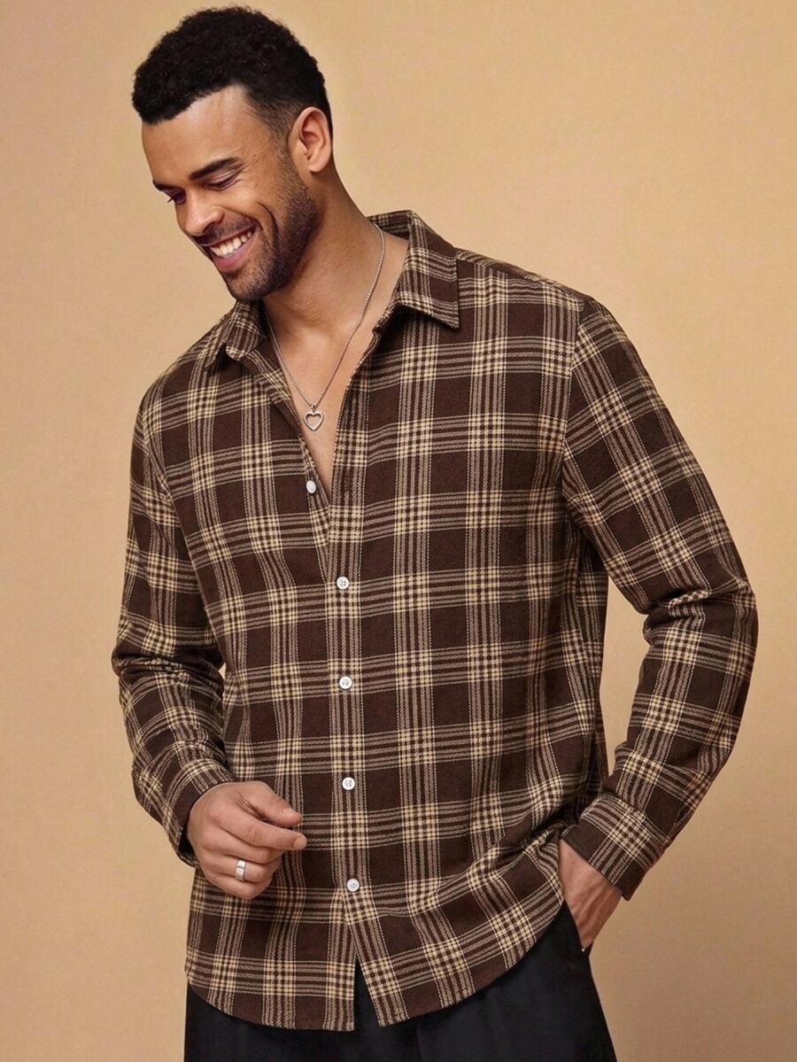 EASEVO Plus Plaid Print Button Up Shirt Without Tee - Multicolor - View 1