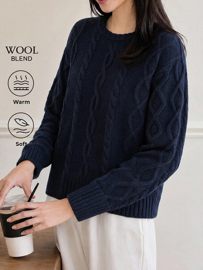 Yumoku Women's Solid Color Casual Versatile Daily Wear Long Sleeve Sweater