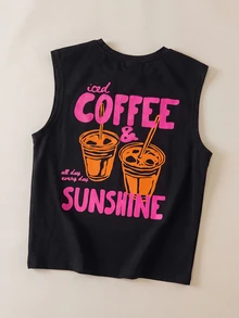 Daypath Men's Casual Coffee Letter Print Loose Fit Tank Top, Suitable For Beach, Vacation - Black - View 8