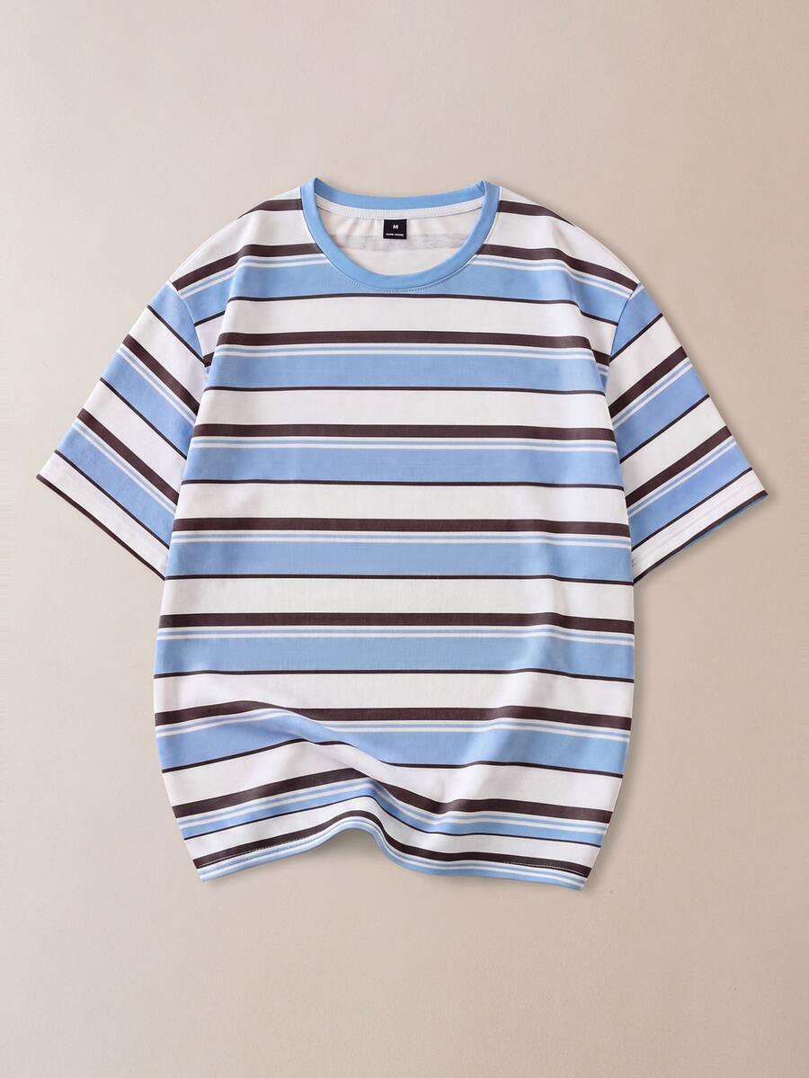 FROVYX Men's Fresh Blue Striped Short Sleeve T-Shirt, Suitable For Casual Daily Wear, Minimalist And Versatile, Holiday - Multicolor - View 1