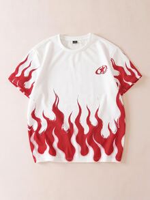 FROVYX Men's Summer Casual Flame Print T-Shirt - Red and White - View 8