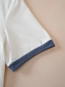 FROVYX 男士字母标语撞色滚边短袖T恤，休闲时尚 - 白色 - 查看 7