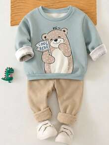 SHEIN 嬰兒/幼兒抓絨內裡圓領套頭運動衫（秋冬款） - 彩色 - 查看 1