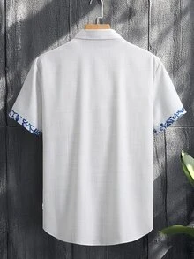 Genlund 男士印花短袖衬衫，适合夏季和海滩穿着，宽松纽扣设计，图案时尚，白色衬衫，适合度假穿着，爸爸专属，假日风格。 - 白色 - 查看 2