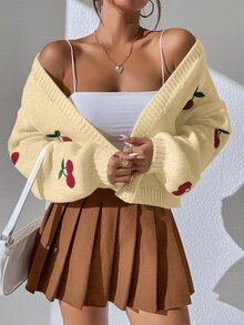 SHEIN Unity Women's Cherry Pattern Casual Daily Outing Cardigan - Yellow - View 3