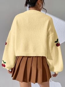 SHEIN Unity Women's Cherry Pattern Casual Daily Outing Cardigan - Yellow - View 2