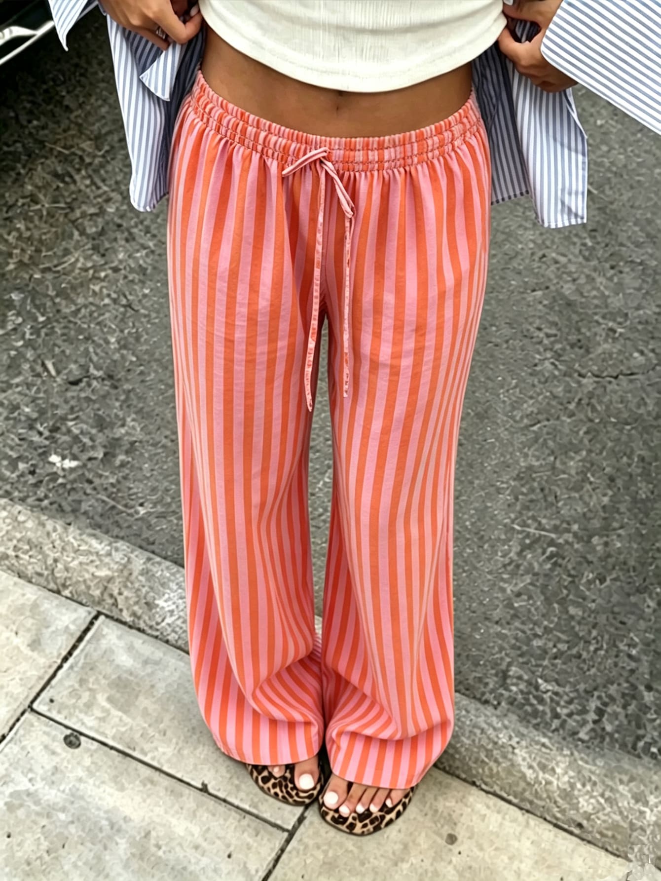 Vaclyn Women's Fashion Contrast Color Print Long Pants, Striped Contrast Color, Suitable For Commuting And Sports Wear, Fashion Versatile Style, Women's Long Pants - Multicolor - View 1