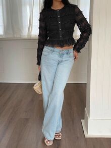 Serisse Women's Lace Ruffle Casual Versatile Daily Wear Blouse - Black - View 7