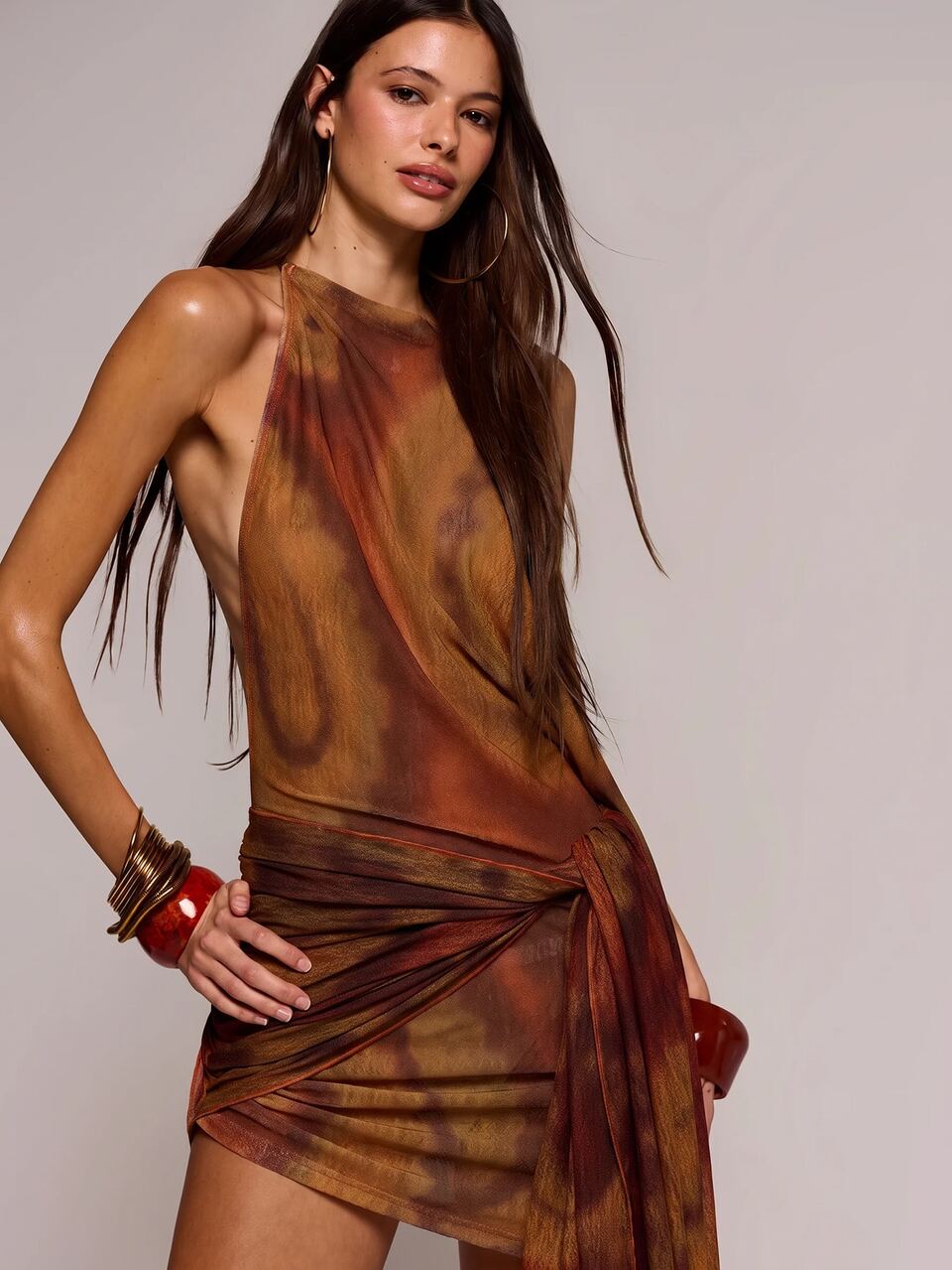 Vestido mini ajustado con cuello alto, drapeado y lazo, con estampado de paisley arrugado, para primavera y verano, sexy, para citas, club, festival, salida nocturna, vacaciones