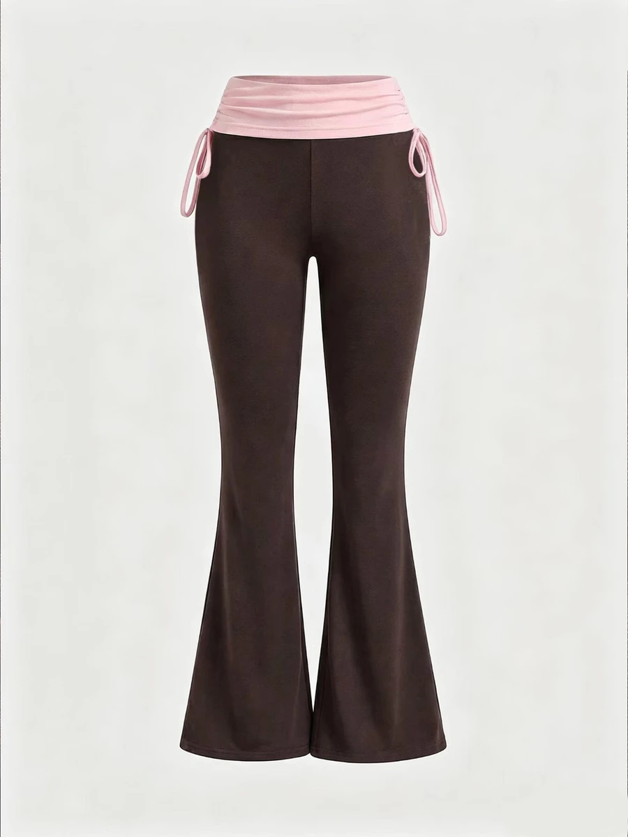 ROMWE Grunge Punk Versatile Black Drawstring Women's Flare Long Pants - Multicolor - View 1