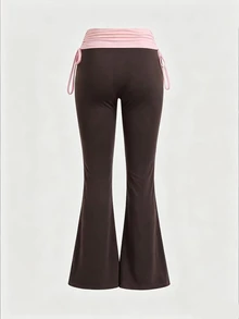 ROMWE Grunge Punk Versatile Black Drawstring Women's Flare Long Pants - Multicolor - View 2