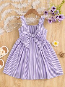 Emery Rose Kids Emery Rose Kids 少女编织条纹休闲度假蝴蝶结吊带连衣裙 - 淡紫色 - 查看 2