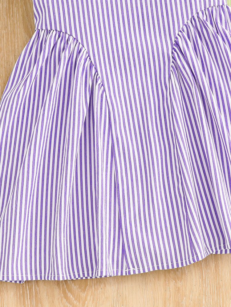 Emery Rose Kids Emery Rose Kids Young Girl Woven Striped Casual Vacation Bowknot Strap Dress - Mauve Purple - View 6