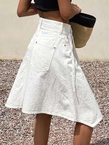 DAZY Women's Casual Solid Color Asymmetric Hem Denim Mini Skirt Autumn Vacation All White - White - View 2