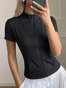 DAZY Teen GirlFitted Basic Top, Casual Slim Fit Jacket, Fall Outfit - Black - View 2