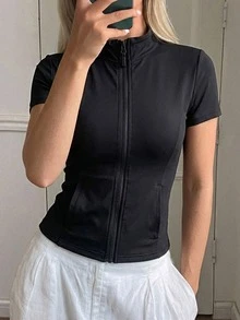 DAZY Teen GirlFitted Basic Top, Casual Slim Fit Jacket, Fall Outfit - Black - View 4