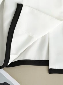 Franclia Women's Black & White Patchwork Shirt, Decorated With Pearl Buttons, Paired With Gold Buckle As Waist Belt, Elegant For Commuting - Black and White - View 4