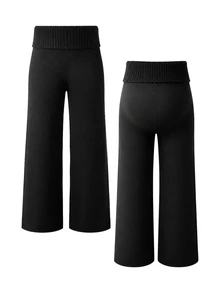 SHEIN Maternity Solid Color Casual Maternity Maternity Versatile Daily Wear Photoshoot Formal Knit Long Pants Autumn Black Photoshoot Formal Winter - Black - View 3
