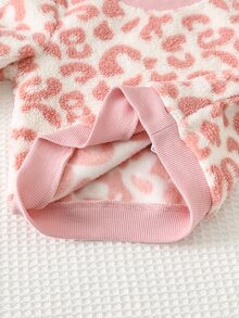 Cozy Pixies 女嬰套頭運動衫與運動衫套裝 刷毛豹紋圓領長袖套頭運動衫 鬆緊腰修身內搭褲 2件套 - 粉色 - 查看 5