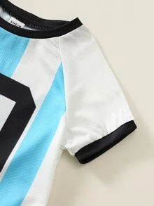 SHEIN 2件組嬰兒男/女童、幼兒春/夏時尚可愛運動球衣T恤套裝，嬰兒運動上衣，阿根廷國家隊運動上衣，適用於室內居家、戶外、日常、運動、玩耍、派對、攝影、度假、比賽 - 藍色 - 查看 6