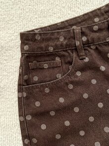 Comfortcana Women's Polka Dot Pattern Pocket Wide Leg Loose Casual Denim Jeans Elegant Jeans Casual Jeans Women's Country Pants Polka Dot Jeans Brown Jeans Jeans - Brown - View 6