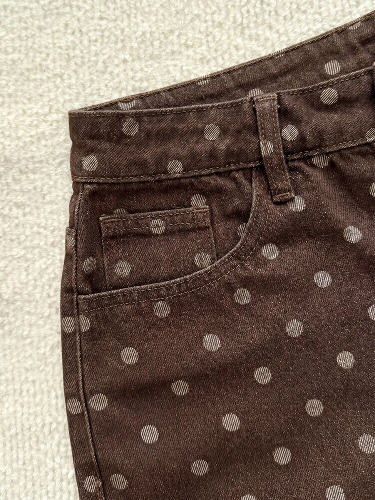 Comfortcana Women's Polka Dot Pattern Pocket Wide Leg Loose Casual Denim Jeans Elegant Jeans Casual Jeans Women's Country Pants Polka Dot Jeans Brown Jeans Jeans - Brown - View 5