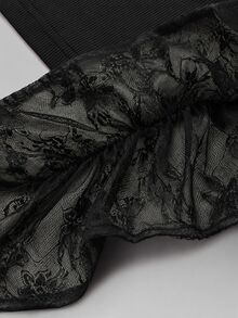 Revavyn Summer New Black One-Shoulder Strapless Lace Ruffle Patchwork Sexy Fitted Cropped Backless Sleeveless Tank Top, Dating, Dinner, Club Night Out Party - Black - View 4
